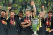 Gleich drei der fünf Spieler mit den meisten Einsätzen für Borussia Dortmund gewannen 1997 die Champions League: Michael Zorc (r.), Lars Ricken (2. v. r.) und Stefan Reuter (6. v. r.).