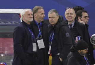 Rudi Völler, Hans-Joachim Watzke, Andreas Rettig und DFB-Präsident Bernd Neuendorf in Lyon.