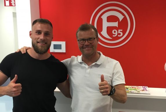 Ex-RWE-Stürmer Max Wegner (l.) mit Fortuna Düsseldorfs Nachwuchschef Frank Schaefer.