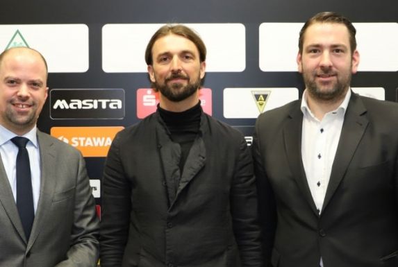 Von links: Alemannia-Präsident Dr. Martin Fröhlich, Sportdirektor Thomas Hengen und Geschäftsführer Martin vom Hofe.