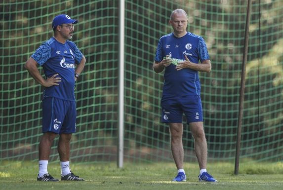 Schalke-Sportvorstand Jochen Schneider (r.) mit Cheftrainer David Wagner.