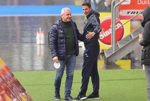 MSV-Coach Pavel Dotchev (links) mit Mannheim-Trainer Patrick Glöckner.