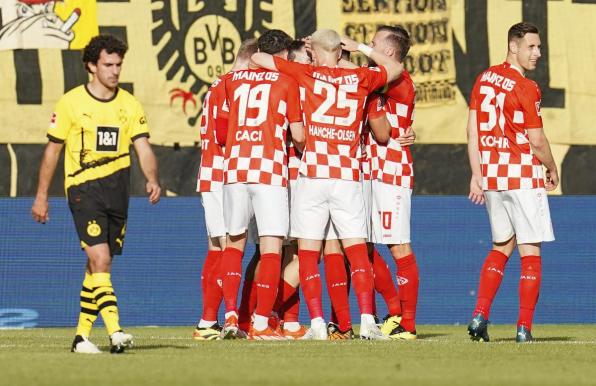 Die Mainzer Spieler feiern das 3:0 - in der 23. Minute.